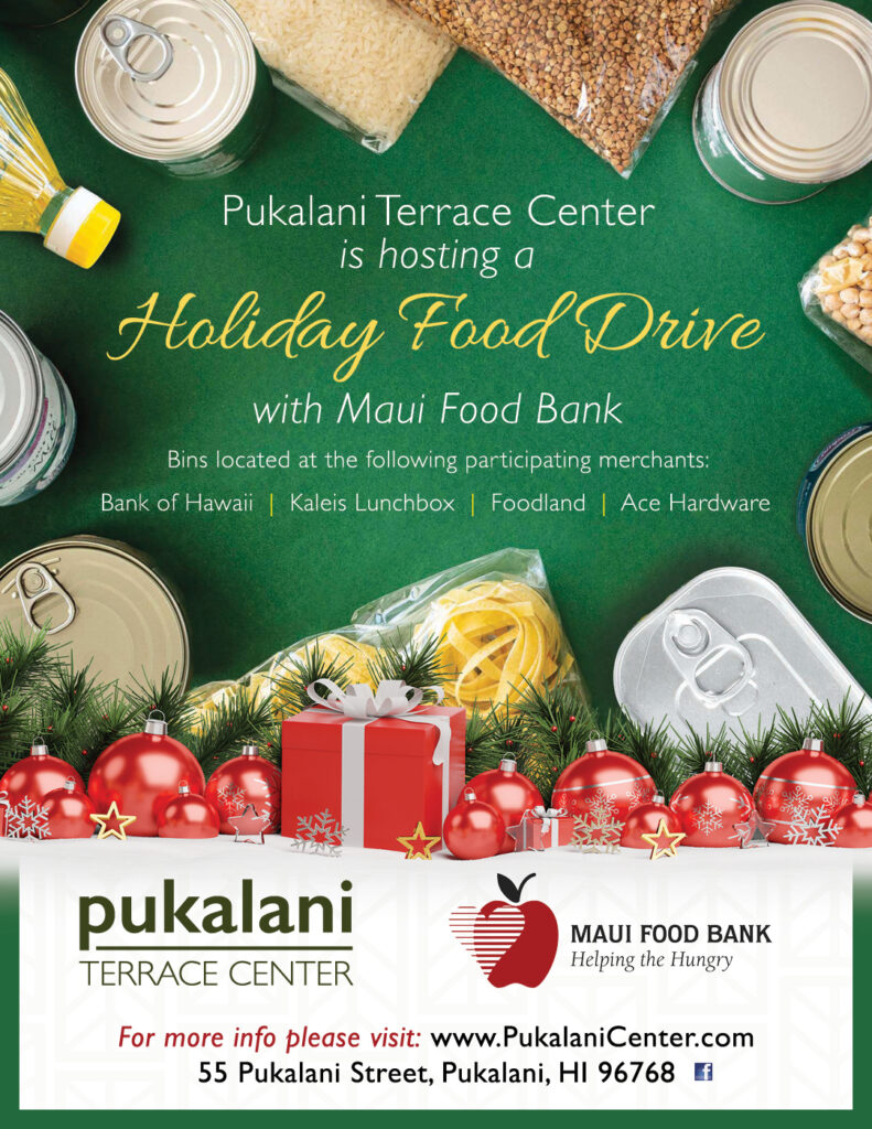 Holiday Food Drive Event flyer at Pukalani Terrace